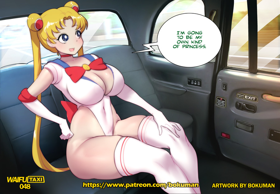 1girl 2022 bishoujo_senshi_sailor_moon blonde_hair blue_eyes bokuman breasts car car_interior choker cleavage curvy double_bun elbow_gloves english_text female_focus gloves hair_bun hair_ornament highleg highleg_leotard large_breasts leotard long_hair long_twintails motor_vehicle open_mouth sailor_moon sitting solo solo_focus speech_bubble tagme talking thick_thighs thighhighs thighs tsukino_usagi twintails watermark white_gloves white_leotard white_thighhighs wide_hips