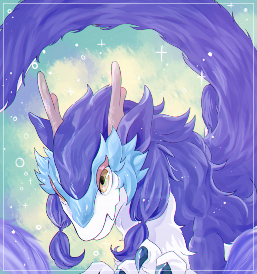1girl blue_hair claws closed_mouth dragon dragon_horns dragon_tail dragonmaid_nudyarl duel_monster eastern_dragon eastern_dragon_horns eastern_dragon_tail fluff fluffy horns laundry_dragonmaid miconomico orange_eyes solo tail twintails yu-gi-oh!