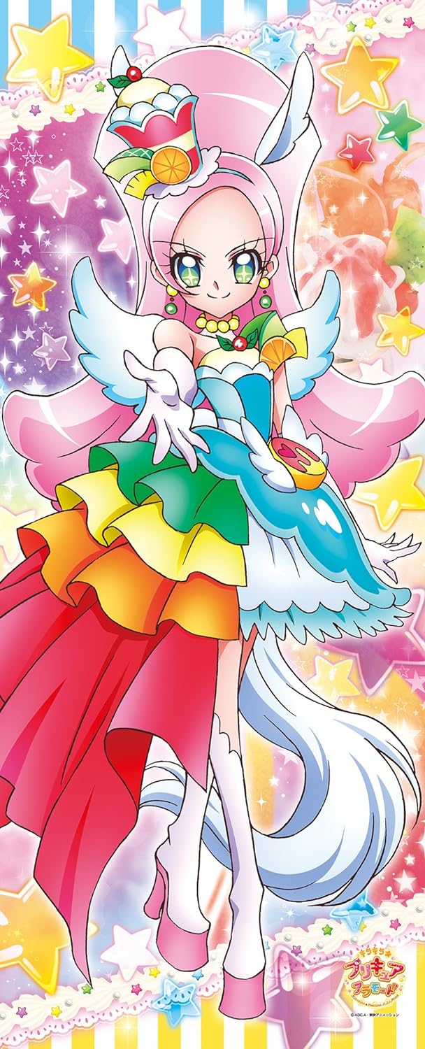1girl animal_ears bare_shoulders berry boots choker cure_parfait dress earrings elbow_gloves food food-themed_hair_ornament fruit gloves hair_ornament headband highres horse_ears ino_marie jewelry kirahoshi_ciel kirakira_precure_a_la_mode kiwi_(fruit) leaf lemon long_hair looking_at_viewer multicolored_eyes official_art orange_(fruit) parfait pearl_choker pearl_earrings pink_hair ponytail precure solo sparkle sparkling_eyes star_(symbol) strapless strapless_dress tail third-party_source white_boots white_gloves white_tail white_wings wings