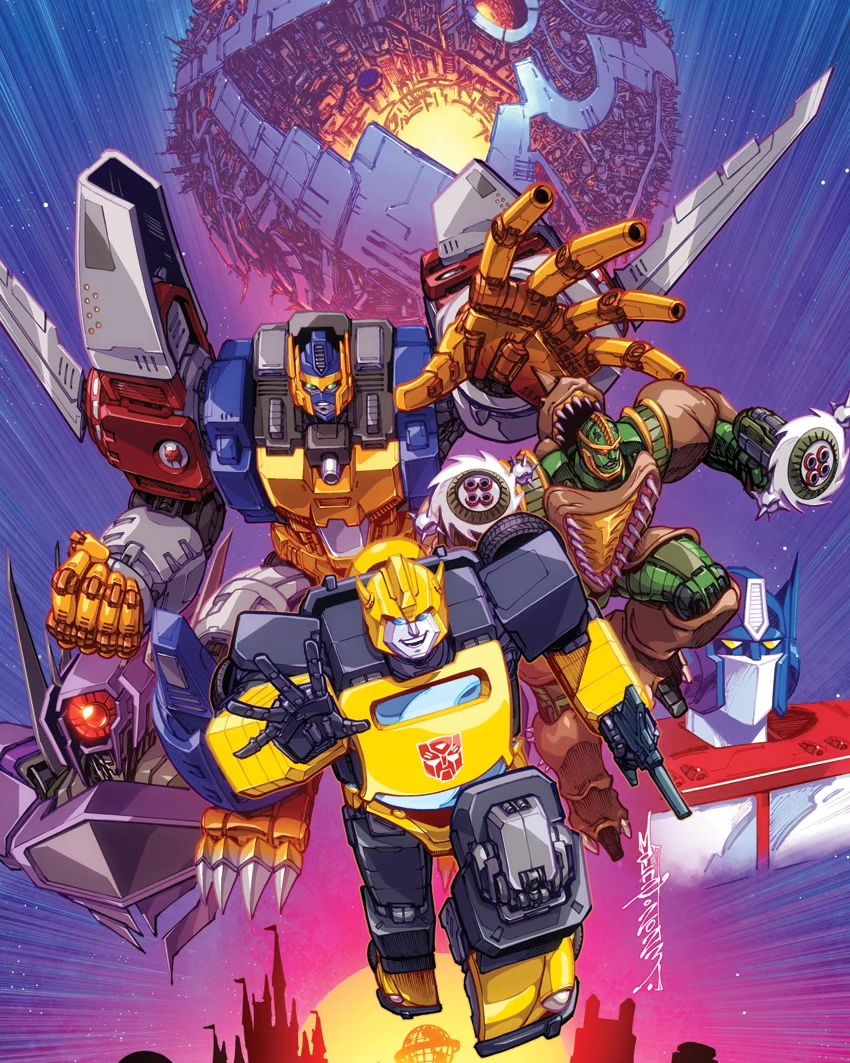 alex_milne artist_collaboration beast_machines beast_wars beast_wars:_transformers blue_eyes bumblebee_(transformers) clenched_hand commentary cybertron dyemooch english_commentary green_eyes gun holding holding_gun holding_weapon horns looking_down mecha mecha_focus mechanical_wings motion_lines no_humans official_art one-eyed open_hand open_mouth optimal_optimus optimus_prime promotional_art red_eyes rhinox robot running shockwave_(transformers) smile space sunrise transformers transformers:_generation_1 transformers_prime universal_studios weapon wings yellow_eyes