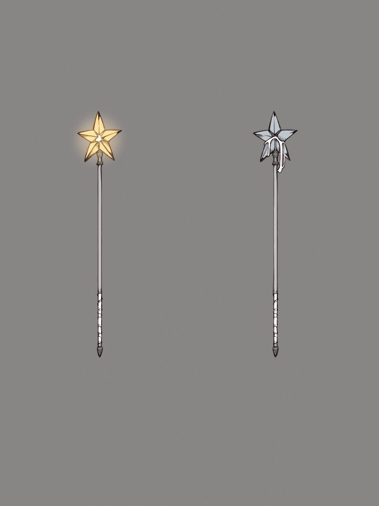 bolos broken commentary dripping glowing grey_background no_humans object_focus simple_background star_wand touhou touhou_(pc-98)