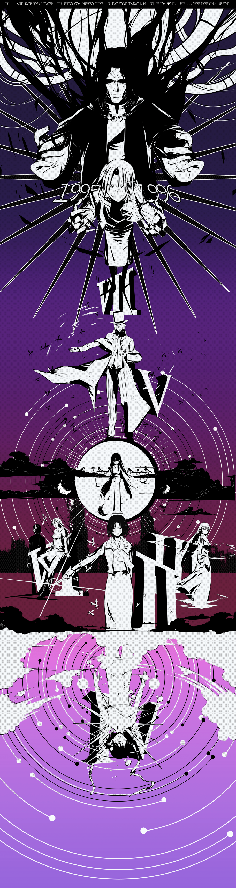 3boys 6+girls absurdres alxz araya_souren asagami_fujino cornelius_alba everyone fujou_kirie highres kara_no_kyoukai kurogiri_satsuki long_image multiple_boys multiple_girls ouji_misaya reien_girl&#039;s_academy_school_uniform ryougi_shiki school_uniform shirazumi_lio tall_image