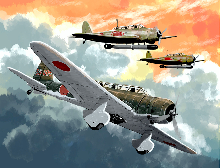 aircraft airplane b5n bomb bomber cloud cockpit d3a day dive_bomber explosive landing_gear matsuda_juukou military military_vehicle original propeller propeller_fighter shadow sky torpedo vehicle_focus weapon world_war_ii