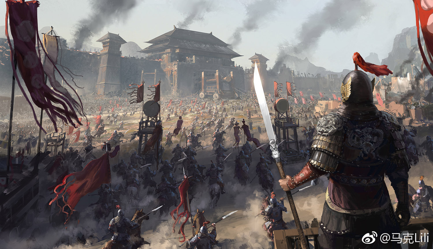 6+boys architecture armor army blue_sky bracer chinese_armor chinese_commentary commentary_request day east_asian_architecture flag from_behind full_armor great_wall_of_china helm helmet holding holding_polearm holding_weapon horseback_riding mark_lili mountainous_horizon multiple_boys original outdoors polearm railing realistic riding sky smoke standing war watermark weapon weibo_watermark