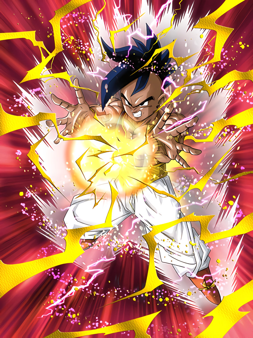 1boy black_eyes black_hair dark-skinned_male dark_skin dokkan_battle dragon_ball dragon_ball_gt ki_blast official_art solo tagme uub