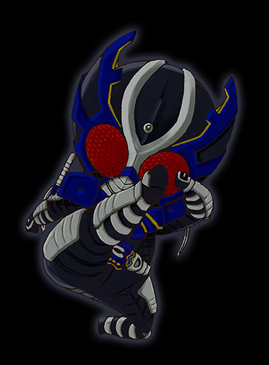 belt chibi kamen_rider kamen_rider_gatack kamen_rider_kabuto_(series) kaos kicking male_focus solo