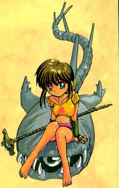 3x3_eyes brown_hair gloves grey_eyes parvati ribbon staff