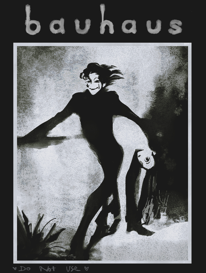 2boys album_cover_redraw bauhaus_(band) black_eyes black_hair black_theme carrying carrying_person carrying_under_arm derivative_work empty_eyes evil_smile facial_mark german_text greyscale hisoka_morow hunter_x_hunter illumi_zoldyck kilva_lollop long_hair looking_ahead looking_to_the_side male_focus monochrome multiple_boys parody parted_lips short_hair smile spiked_hair standing star_(symbol) star_facial_mark teardrop_facial_mark
