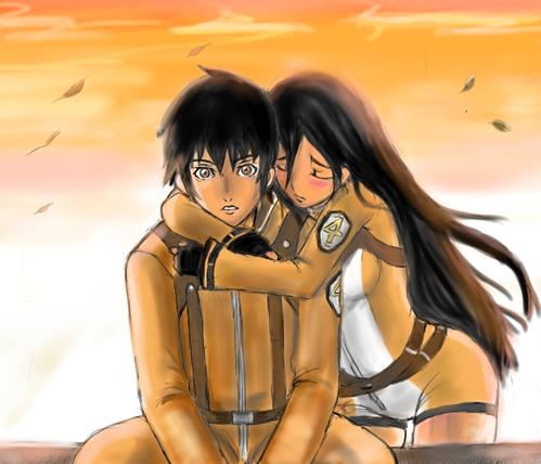 00s 1boy 1girl ga-rei ga-rei_zero hetero hug iriza kanze_tooru kanze_toru kasuga_natsuki lowres sunset