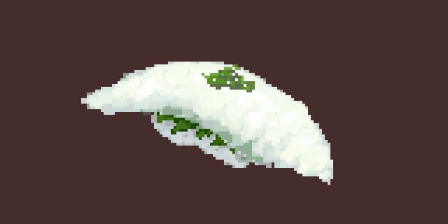 fish_(food) flounder food food_focus garnish hisachan55cute nigirizushi no_humans original pixel_art red_background rice simple_background still_life sushi wakame_(seaweed)