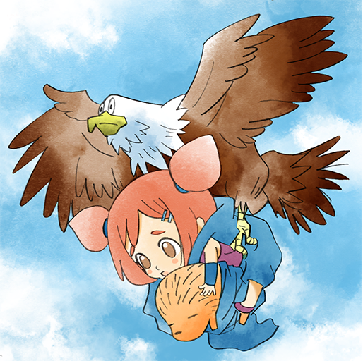 1girl ana_(warioware) animal bird bird_wings blue_scarf blue_sky brown_eyes double_bun eagle flying hair_bun holding holding_animal nintendo official_art orange_hair purple_footwear scarf sky takeuchi_kou third-party_source warioware warioware:_get_it_together! wings