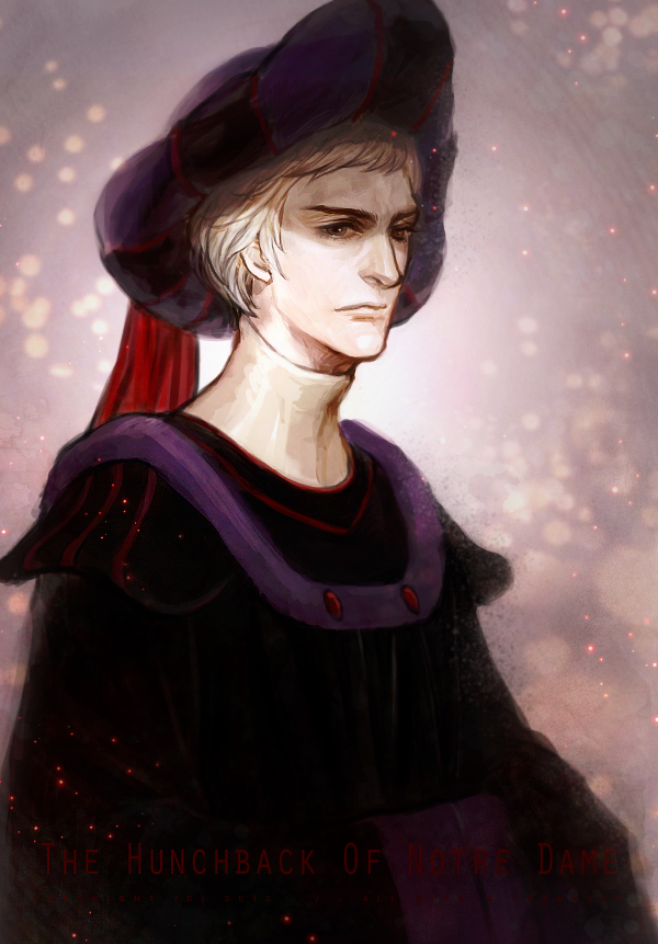 1boy aged_down animification claude_frollo copyright_name disney frollo hat j_(onose1213) male_focus robe serious solo the_hunchback_of_notre_dame white_hair