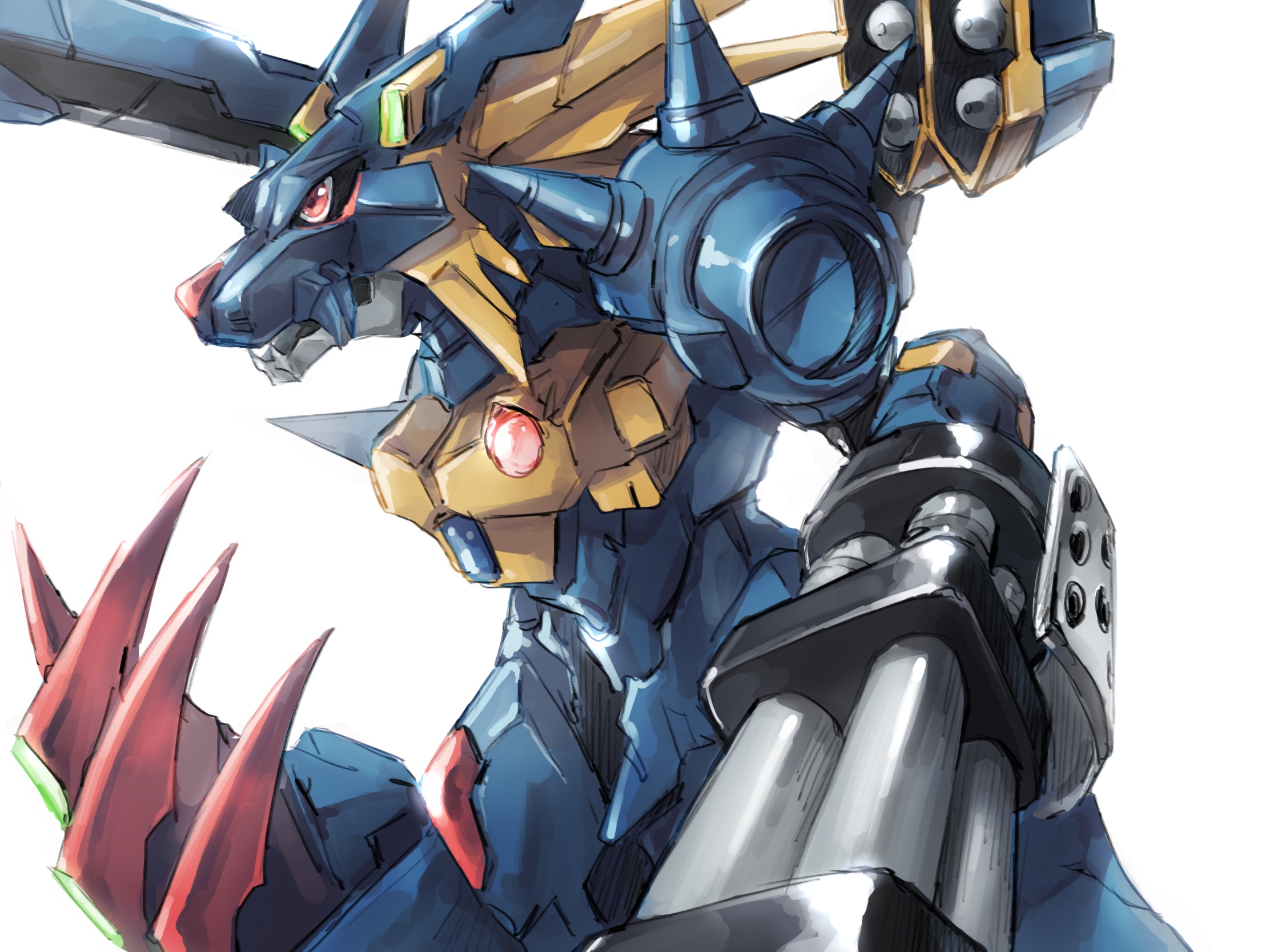claws digimon gatling_gun highres metalgarurumon metalgarurumon_x-antibody solo wolf yellow_eyes