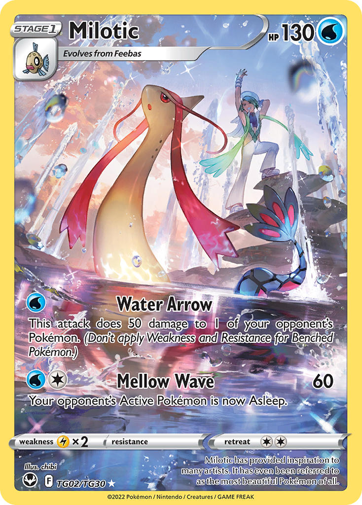 1boy :o arm_up artist_name card_(medium) character_name chibi_(shimon) company_name copyright_name copyright_notice english_text feebas gen_3_pokemon hat milotic nintendo official_art open_mouth pants pink_eyes pokemon pokemon_(creature) pokemon_card pokemon_focus pokemon_oras pokemon_tcg shoes sparkle standing third-party_source trading_card wallace_(pokemon) water water_drop white_hat white_pants
