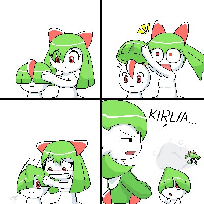 4koma comic d: gardevoir gen_3_pokemon kirlia lowres nintendo oekaki open_mouth pokemon pokemon_(creature) ralts