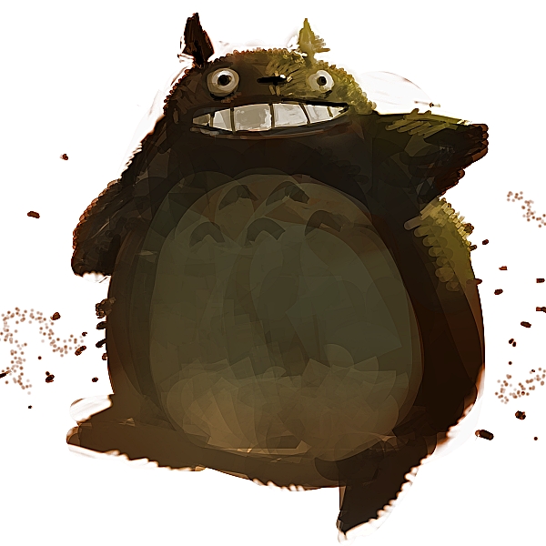 1980s_(style) :dan creature dannoura_yuuki full_body grin no_humans oldschool open_mouth retro_artstyle simple_background smile solo studio_ghibli tonari_no_totoro totoro white_background
