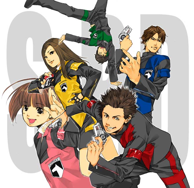 akaza_banban dekablue dekagreen dekapink dekared dekayellow enari_senichi gun kodou_koume reimon_marika tokusatsu super_sentai tokusou_sentai_dekaranger tomasu_houji weapon
