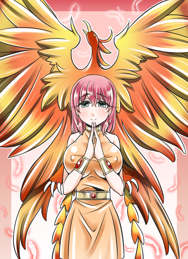 bangle bird bracelet breasts earrings feathers final_fantasy final_fantasy_v huge_breasts jewelry lenna_charlotte_tycoon phoenix phoenix_(final_fantasy) pink_hair smile yakisobapan_tarou_&amp;_negitoro-ko