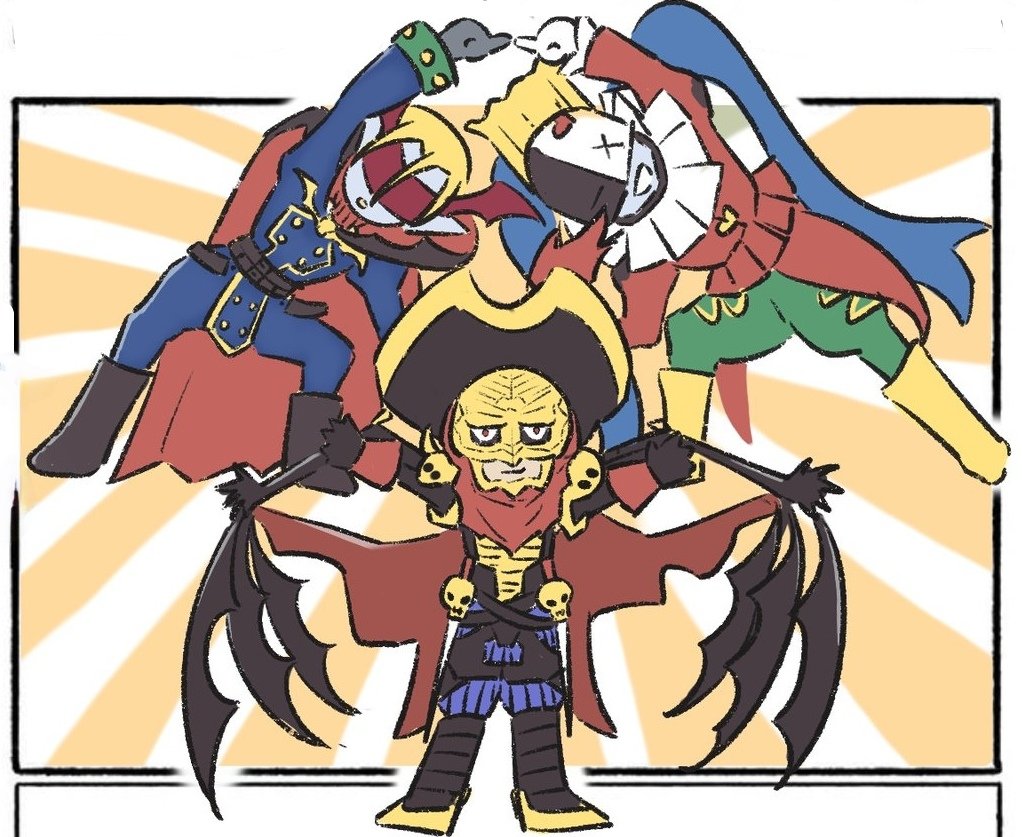 cape digimon digimon_(creature) fusion mask piemon skull vamdemon voltobautamon wings