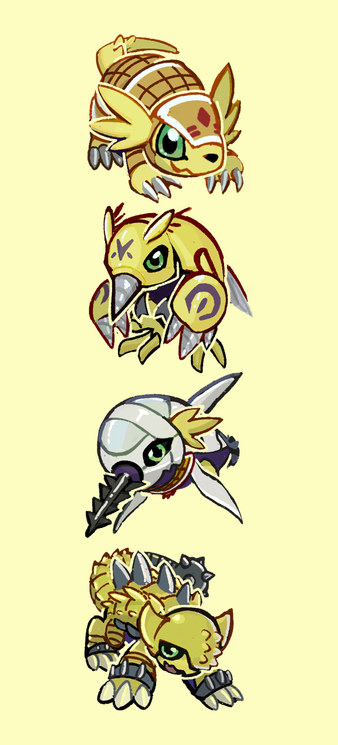 ankylomon armadimon digimon digimon_(creature) digimon_adventure_02 digmon evolutionary_line green_eyes highres simple_background spikes submarimon tail