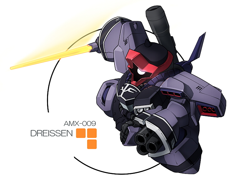 character_name chibi clenched_hand dreissen energy_sword gun gundam gundam_unicorn m1_bazooka mecha no_humans robot rocket_launcher simple_background solo sword take_tonbo weapon white_background