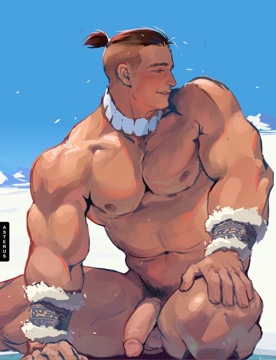 asterusboii avatar:_the_last_airbender avatar_legends ice male_focus muscular nude penis ponytail short_ponytail sokka south_pole