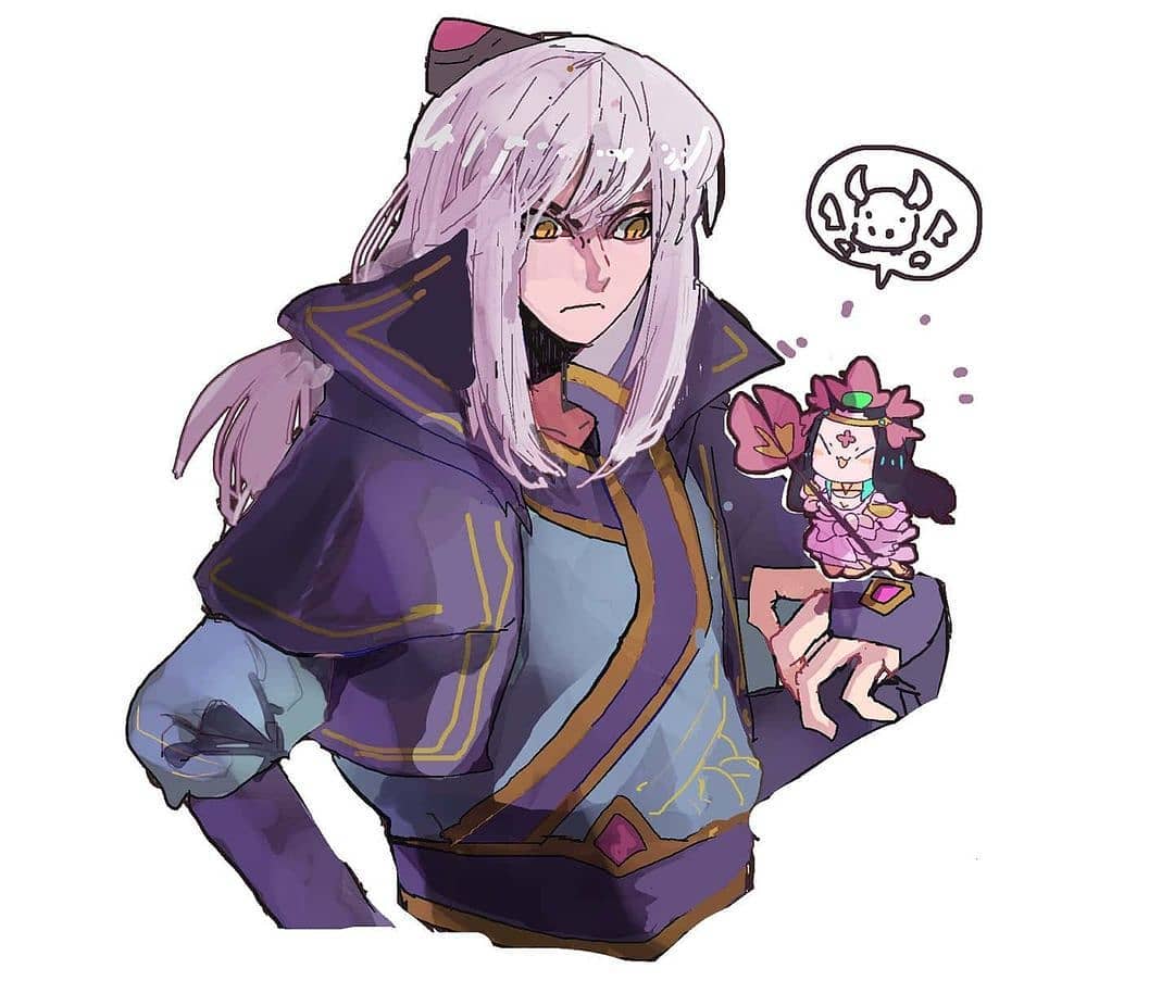 34_lol7 chibi dragon enduring_sword_talon league_of_legends nami_(league_of_legends) splendid_staff_nami surprised talon_(league_of_legends) white_hair yellow_eyes