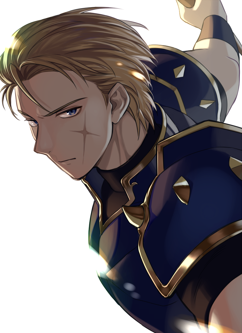 1boy armor blonde_hair blue_armor blue_eyes commentary_request cross_scar fire_emblem fire_emblem:_mystery_of_the_emblem fire_emblem:_new_mystery_of_the_emblem fire_emblem:_shadow_dragon fire_emblem:_shadow_dragon_and_the_blade_of_light kiyuu male_focus nintendo ogma_(fire_emblem) scar scar_on_face short_hair solo spiked_pauldrons upper_body