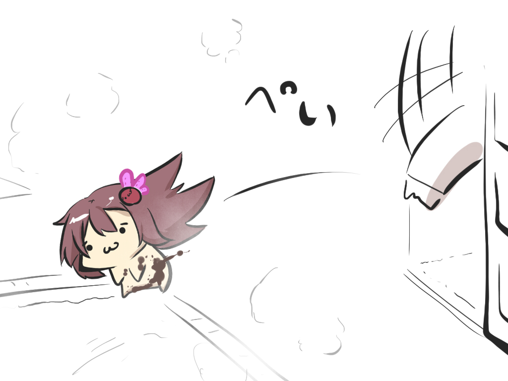 10s 1boy 1girl :3 admiral_(kancolle) bath brown_hair chocolate commentary_request door expressive_clothes flower food_on_body gloves goma_(gomasamune) hair_flower hair_ornament kantai_collection kisaragi_(kancolle) long_hair mixed-sex_bathing naked_chocolate nude nyoro~n shared_bathing shoboon sound_effects sound_effects_only throwing throwing_person thrown translation_request white_gloves