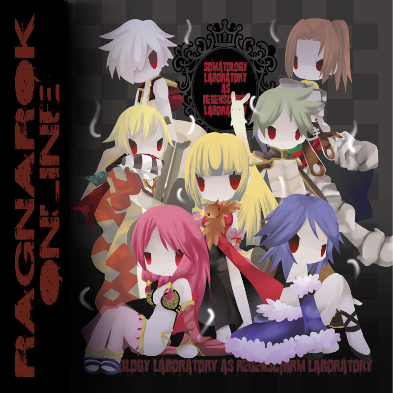 2000s_(style) 3girls 4boys alphoccio_basil animal animal_around_neck armor aura bikini bio_lab black_scarf blonde_hair blue_cape blue_hair blue_scarf blue_sleeves breastplate brown_cape brown_hair cape celia_alde champion_(ragnarok_online) checkered_background chen_lio chibi chibi_only closed_mouth coat commentary_request creator_(ragnarok_online) curtained_hair detached_sleeves dress expressionless flamel_emure fox frown full_body fur-trimmed_cape fur-trimmed_sleeves fur_trim gertie_wie green_hair grey_background gypsy_(ragnarok_online) hair_over_one_eye harem_pants high_ponytail long_hair looking_at_viewer medium_hair minstrel_(ragnarok_online) multiple_boys multiple_girls no_lineart paladin_(ragnarok_online) pants parted_bangs pink_hair pink_pants polka_dot polka_dot_scarf ponytail professor_(ragnarok_online) ragfes ragnarok_online randel_lawrence red_coat red_dress red_eyes red_scarf red_sleeves scarf see-through_clothes see-through_pants shirt short_hair sitting sleeveless sleeveless_dress smile solid_oval_eyes stalker_(ragnarok_online) standing strapless strapless_bikini striped_clothes striped_scarf swimsuit trentini waist_cape white_hair white_scarf white_shirt yellow_bikini yu_(lilacxx)
