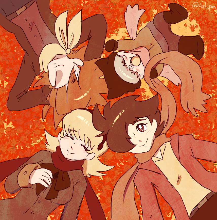 1girl 2boys axl-fox baby big_nose blonde_hair blush brown_coat brown_eyes brown_gloves brown_hair brown_hairband brown_scarf coat cyborg_009 francoise_arnoul gloves hairband ivan_whisky jet_link multiple_boys orange_hair scarf shimamura_joe