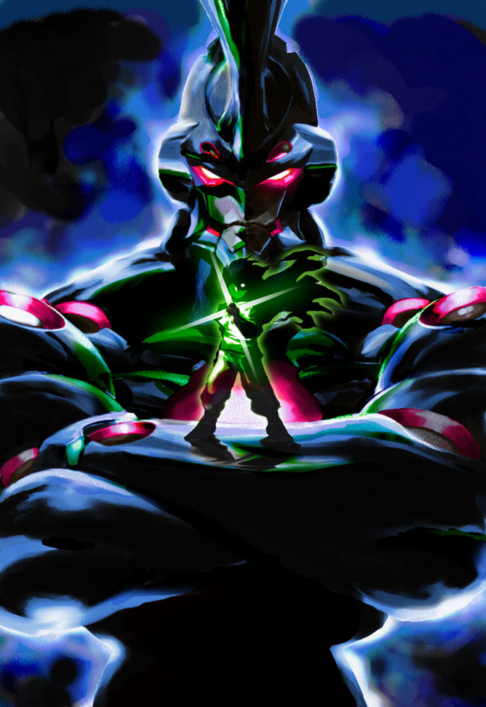 00s crossed_arms glowing lazengann lordgenome mecha robot taguchi_shigeo tengen_toppa_gurren_lagann aged_down