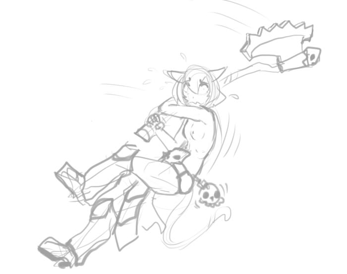 animal_ears arbuz_budesh armor armored_boots axe boots cat_ears cat_girl cat_tail nathy short_hair sketch tail topless_female warhammer weapon