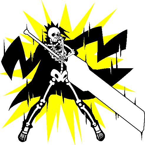 1boy arc_system_works blazblue electrocution huge_weapon kagura_mutsuki lowres male_focus pixel_art short_hair skeleton solo sword transparent_background weapon x-ray