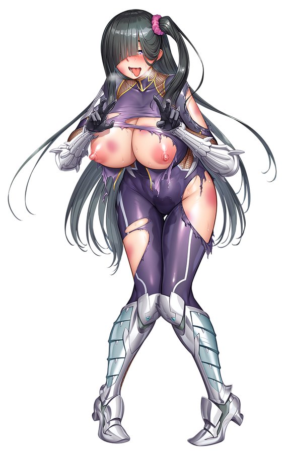 1girl bodysuit breasts breasts_out covered_navel curvy full_body heavy_breathing huge_breasts ichimonji_meiko injury lilith-soft long_hair nipples open_mouth pussy_juice shiny_clothes shiny_skin side_ponytail simple_background skin_tight solo taimanin_(series) taimanin_rpgx taimanin_suit tongue tongue_out torn_clothes very_long_hair weapon wide_hips zol