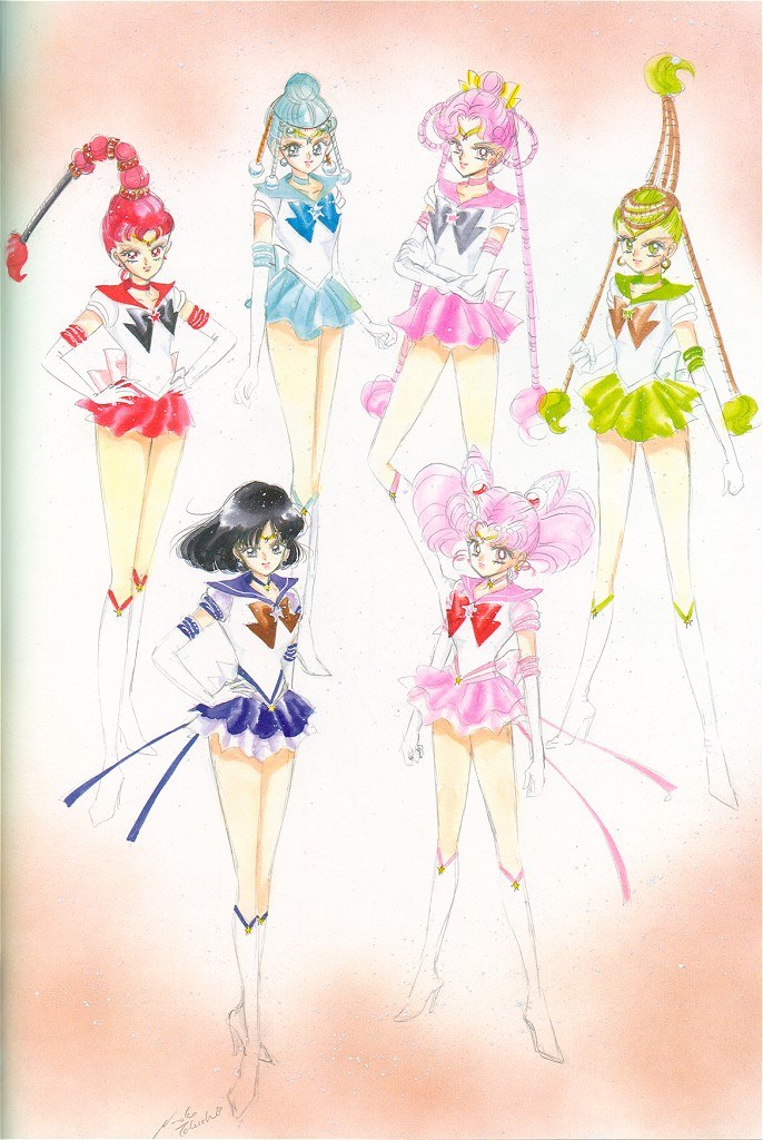 1990s_(style) 6+girls bishoujo_senshi_sailor_moon bishoujo_senshi_sailor_moon_s bishoujo_senshi_sailor_moon_sailor_stars bishoujo_senshi_sailor_moon_stars bishoujo_senshi_sailor_moon_supers black_hair blue_hair blue_sailor_collar bob_cut boots bow brooch brown_bow cerecere_(sailor_moon) chibi_usa child choker cone_hair_bun earrings elbow_gloves female_focus full_body gloves green_hair hair_bun hair_up hand_on_own_hip hands_on_own_hips jewelry junjun_(sailor_moon) knee_boots magical_girl multi-tied_hair multiple_girls official_art pallapalla_(sailor_moon) pink_hair purple_skirt red_hair retro_artstyle sailor_ceres sailor_chibi_moon sailor_collar sailor_juno sailor_pallas sailor_saturn sailor_senshi sailor_vesta short_twintails skirt standing star_brooch super_sailor_chibi_moon super_sailor_chibi_moon_(stars) super_sailor_saturn super_sailor_saturn_(stars) takeuchi_naoko tiara tomoe_hotaru twintails vesves_(sailor_moon) white_footwear white_gloves yellow_bow