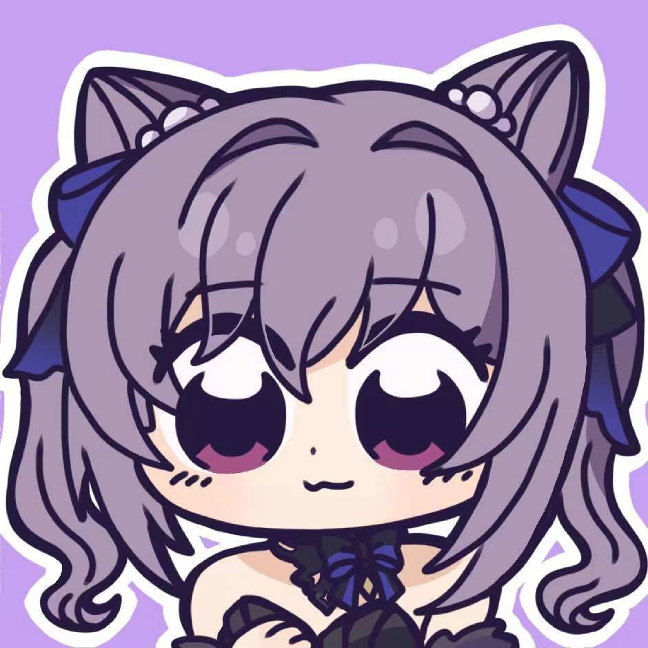 1girl bare_shoulders be_fond_of black_dress chibi cone_hair_bun dress genshin_impact hair_bun keqing_(genshin_impact) keqing_(opulent_splendor)_(genshin_impact) long_hair looking_at_viewer off-shoulder_dress off_shoulder official_alternate_costume outline portrait purple_background purple_eyes purple_hair smile solo twintails white_outline