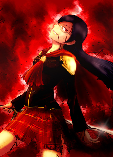 black_hair blood cape final_fantasy final_fantasy_type-0 long_hair pixiv_sample queen_(fft-0) red_eyes resized skirt sword toshi_xion weapon