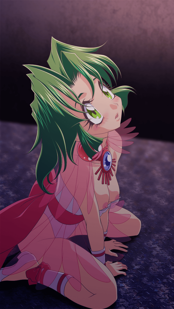 1girl ankle_bow ankle_cuffs ankle_ribbon back_bow blunt_sidelocks blush bow breasts breasts_out commission earrings ellis_(toushinden) full_body green_eyes green_hair highres itou_nobuhiro jewelry kotobuki_tsukasa_(style) leg_ribbon leotard leotard_pull looking_to_the_side medium_breasts necklace nipples parted_bangs parted_lips pink_bow ribbon shoes short_hair sidelocks sitting skeb_commission solo toushinden wariza white_leotard white_shoes wrist_cuffs