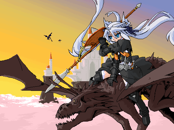 dragon mof mof&#039;s_silver_haired_twintailed_girl oekaki original solo tagme