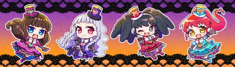 4girls black_hair blue_eyes braided_sidelocks brown_hair chibi full_body gaaruru_(pripara) grey_eyes grey_hair hat headphones jinno_(jin_c_kkry) koda_michiru kurosu_aroma long_hair miichiru_(pripara) mini_hat mini_top_hat multiple_girls ponytail pretty_series pripara purple_eyes red_hair shiratama_mikan top_hat twintails yellow_eyes