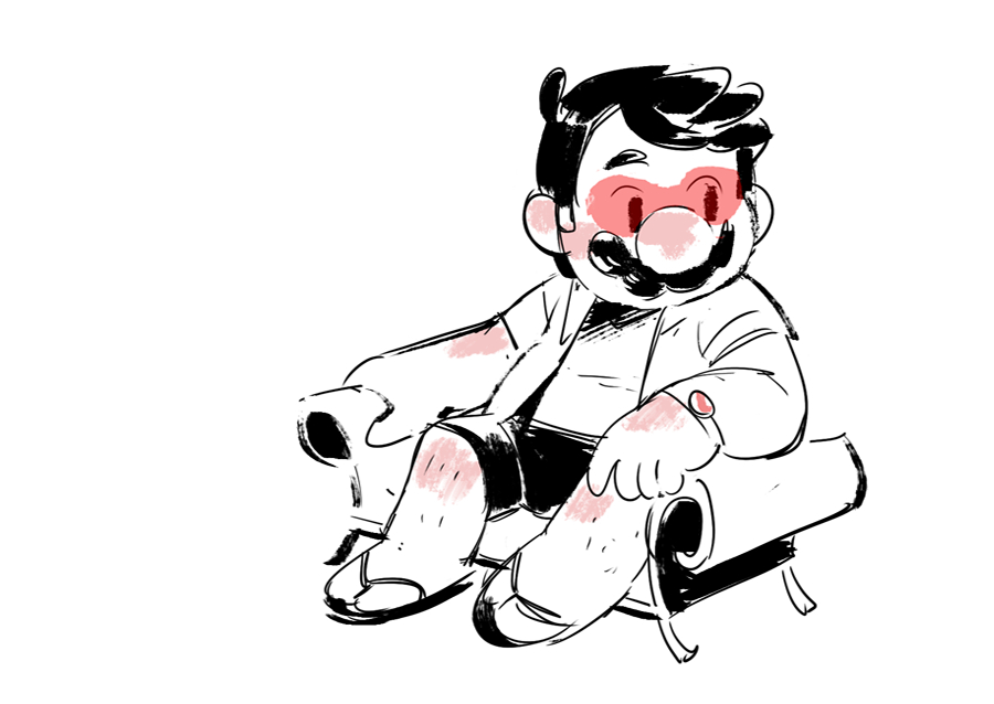 chilling flip-flops gigi_d.g. ink_drawing jacket male_focus mario mario_(series) nintendo red-tinted_glasses sandals source_request