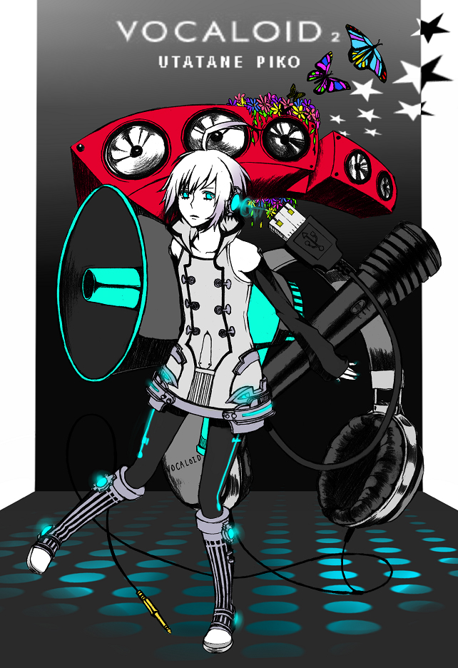 1boy blue_eyes bug butterfly full_body bug koi_wa_sensou_(vocaloid) male_focus solo usb utatane_piko vocaloid white_hair