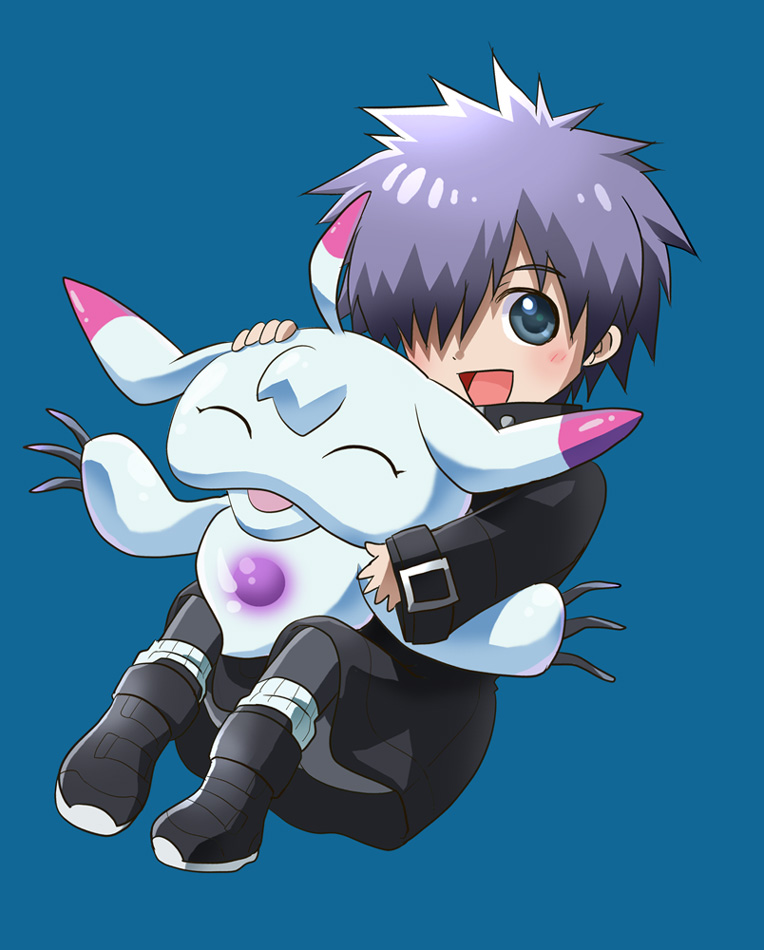 1boy closed_eyes digicore digimon digimon_(creature) happy owada_rui smile ukkomon