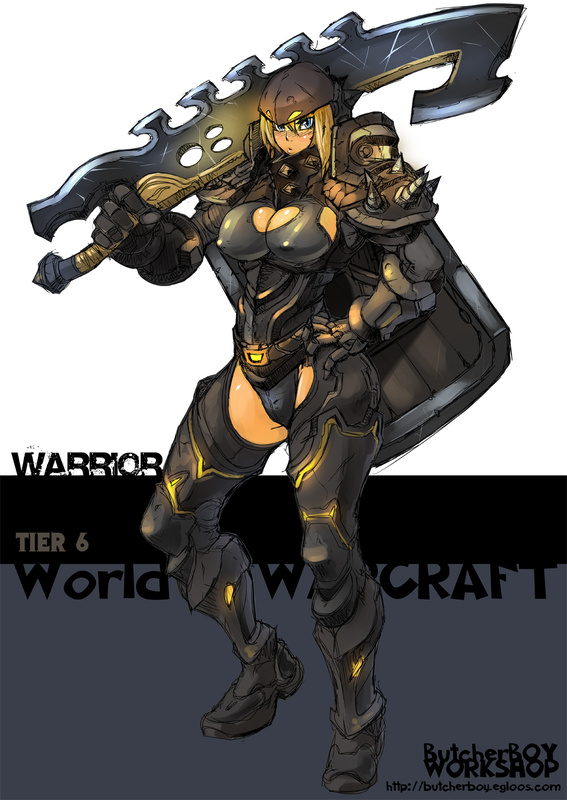 1girl armor blonde_hair blue_eyes blush breasts butcherboy center_opening cleavage cleavage_cutout clothing_cutout female_focus gorget helm helmet hume large_breasts one-piece_swimsuit pauldrons shield shoulder_armor solo spiked_shoulder_pads spikes swimsuit sword thighhighs warcraft warrior weapon world_of_warcraft