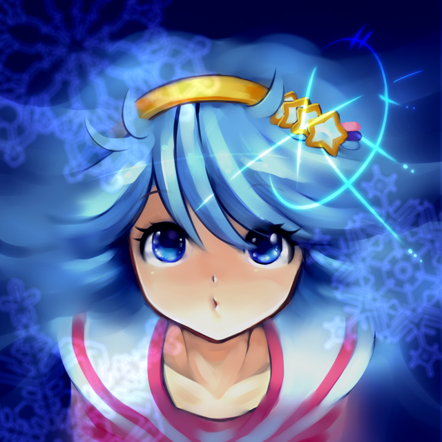 1girl blue_background blue_eyes blue_hair female_focus hairband hayami_persia kouya_(toys_robot) long_hair mahou_no_yousei_persia matching_hair/eyes persia_(mahou_no_yousei_persia) solo star_(symbol)