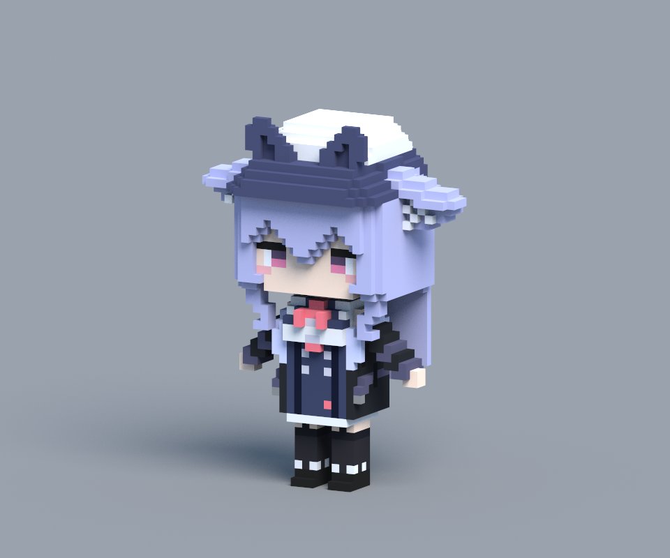 1girl 3d black_shoes blue_hair blush_stickers boots bow bowtie braid chibi double_bun dress full_body grey_background hair_bun hat kikyo_(vrchat) long_hair meme no_mouth open_hands pink_bow pink_bowtie pink_eyes purple_eyes purple_hair shoes solo vrchat vxlfire
