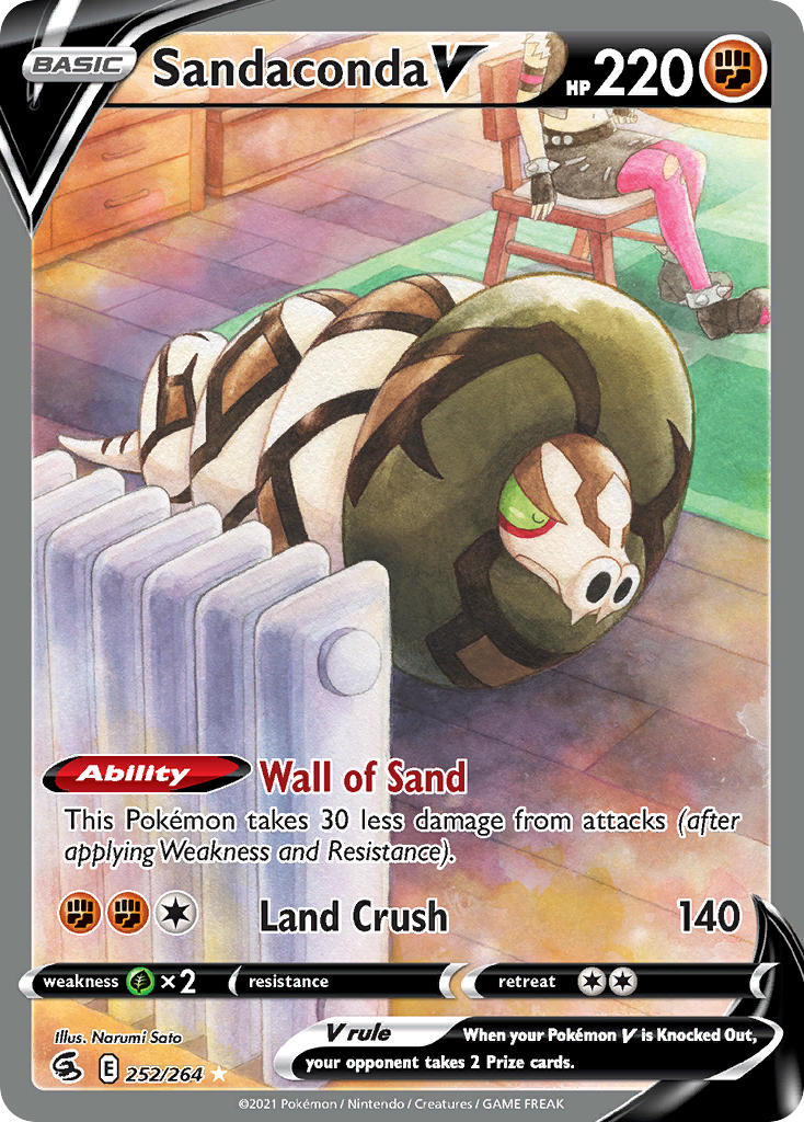 1girl 1other animal_focus artist_name belt black_belt black_gloves black_shoes bracelet card_(medium) chair character_name closed_eyes closed_mouth company_name copyright_name copyright_notice english_text fangs fingerless_gloves gen_8_pokemon gloves grey_skirt head_out_of_frame indoors jewelry narumi_sato navel nintendo nostrils official_art pantyhose pink_pantyhose pokemon pokemon_(creature) pokemon_card pokemon_focus pokemon_swsh pokemon_tcg radiator rug sandaconda shoes sitting skin_fangs skirt sleeping solo_focus spiked_bracelet spikes team_yell_grunt team_yell_grunt_(female) third-party_source torn_clothes torn_pantyhose torn_skirt trading_card wooden_chair wooden_floor