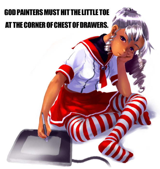 ascot dark-skinned_female dark_skin drawing_tablet english_text engrish_text os-tan patterned_legwear ranguage red_&amp;_white red_skirt sailor_collar sanada-x school_uniform serafuku silver_hair skirt solo striped_clothes striped_thighhighs thighhighs two-tone_stripes vista-tan vistake wacom