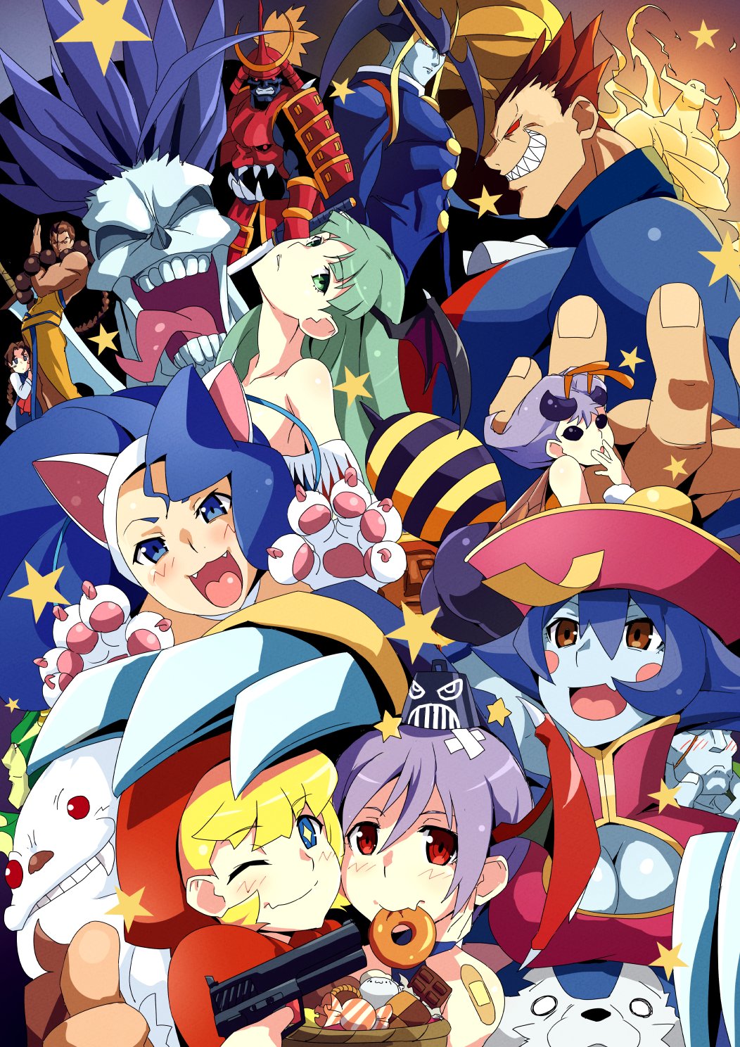 alien anakaris animal_ears anita_(darkstalkers) ass rikuo_(darkstalkers) bare_shoulders bishamon_(darkstalkers) blonde_hair blue_eyes blue_hair breasts b.b._hood capcom cat_ears cat_girl cleavage demitri_maximoff demon_girl donovan_baine elemental_(creature) energy energy_being felicia_(darkstalkers) fire fire_elemental jon_talbain green_eyes green_hair head_wings highres jedah_dohma large_breasts hsien-ko lilith_(darkstalkers) long_hair looking_at_viewer morrigan_aensland huitzil_(darkstalkers) plasma purple_hair pyron q-bee red_eyes sasquatch_(darkstalkers) smile darkstalkers victor_von_gerdenheim wings lord_raptor